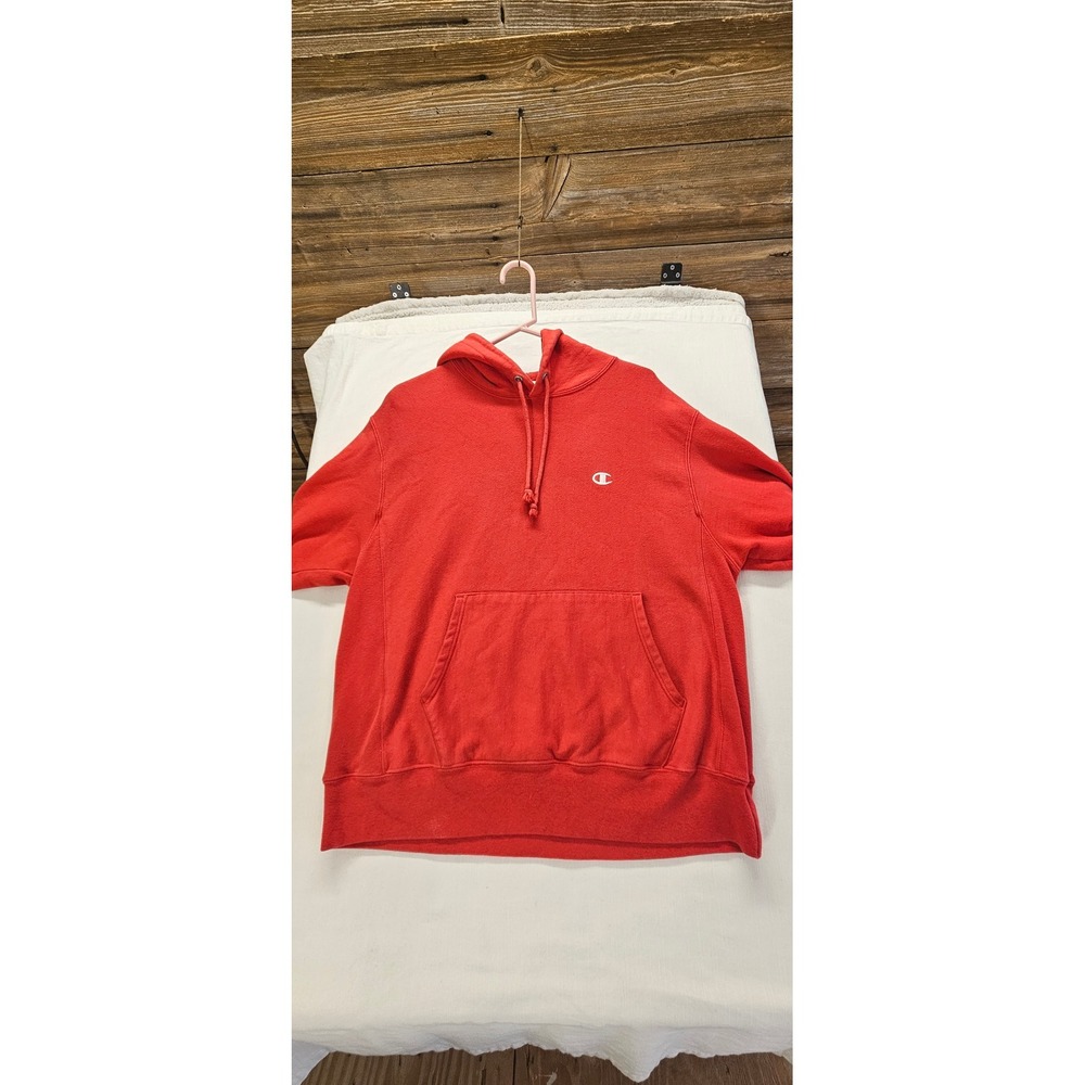 Champion Reverse Weave Hoodie Red Mens Large Pullover Sweatshirt Athletic C Logo